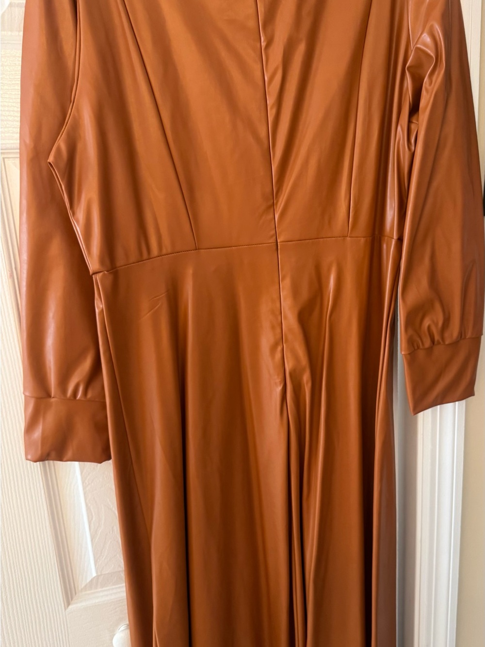 RAGA Long Sleeve Faux Leather Dress - Rust Brown